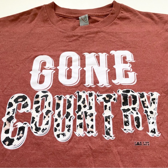 LUCKY & BLESSED L&B LIFE COTTON HERITAGE BRICK RED LEOPARD GONE COUNTRY TSHIRT S - Picture 8 of 8